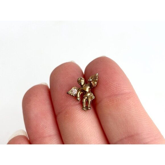 Teeny Tiny Cherub Gold T Angel Figural Vintage Religious | Catholic Lapel Pin - Picture 7 of 8